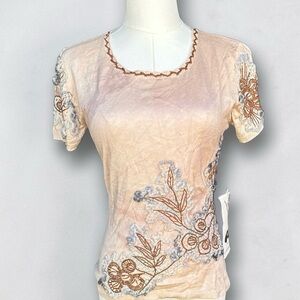 Embroidered Peach Short-Sleeve Women's Top
